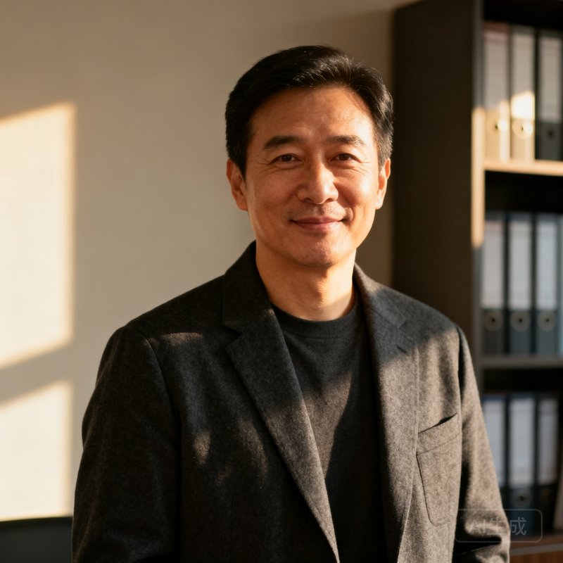 贝博创始人兼CEO张磊的正面半身照，38岁男性，身穿深灰色休闲西装，背景为简约的办公室书架，表情自信温和，他曾是腾讯健康产品总监、全马PB3小时28分